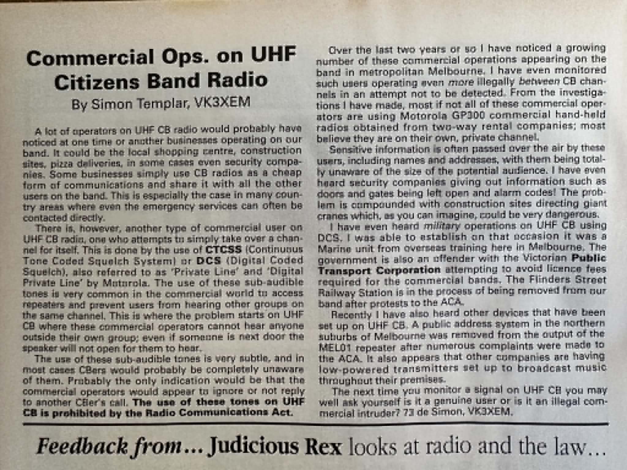 Article I wrote for Radio and Communications magazine in 1999